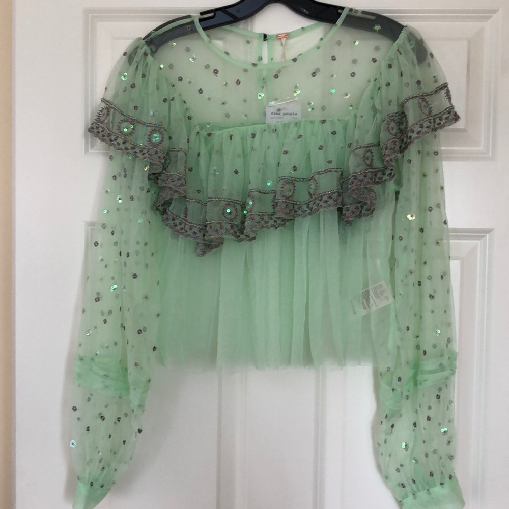 NWT Sheer Free People Blouse with sequin detail